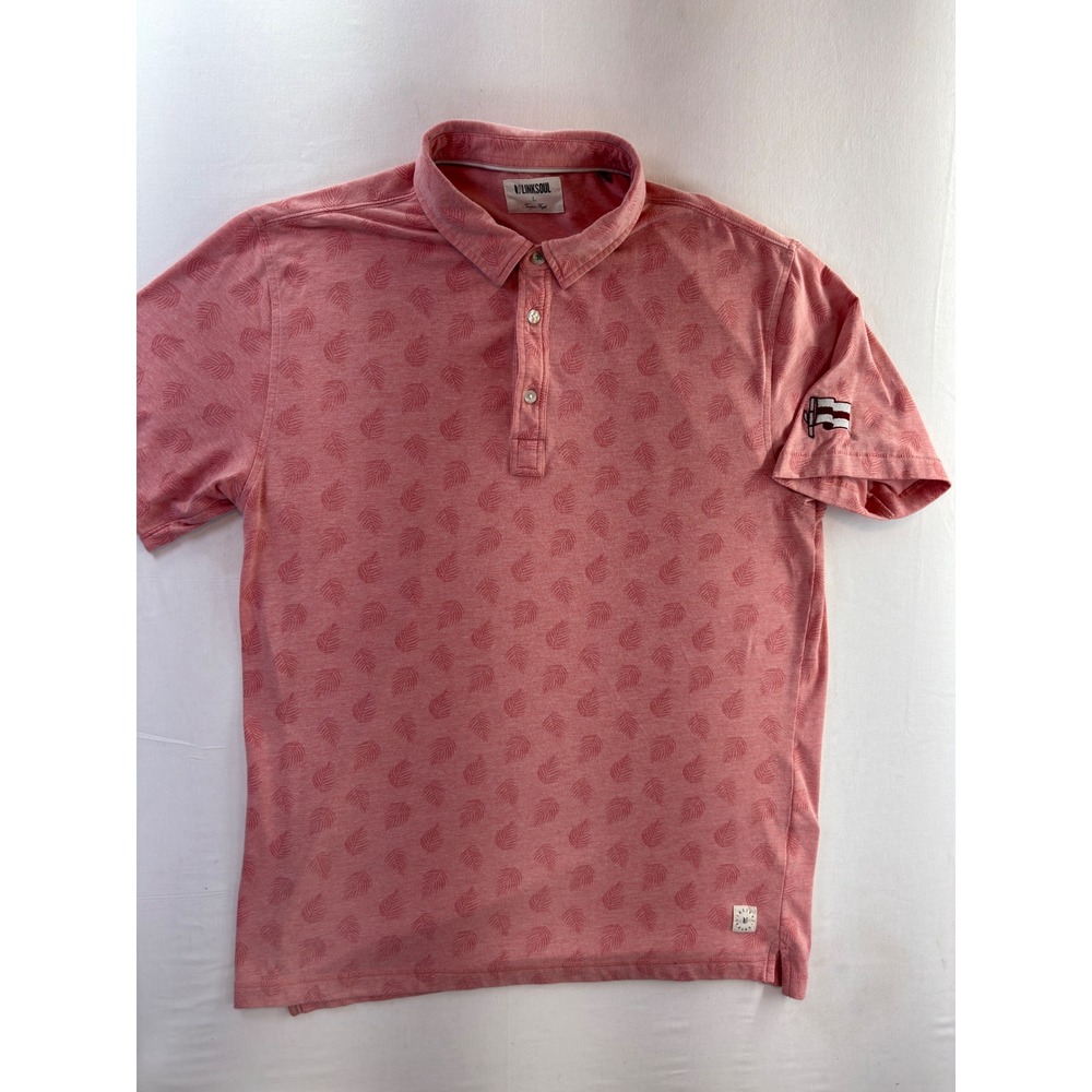 Linksoul Mens Pink Leaf Print Polo Shirt Canebrake Golf Course MS Size Large